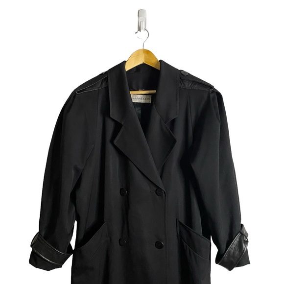 Mannequin Vintage Women's Black 100% Wool Double Breasted Trench Coat - Picture 2 of 12